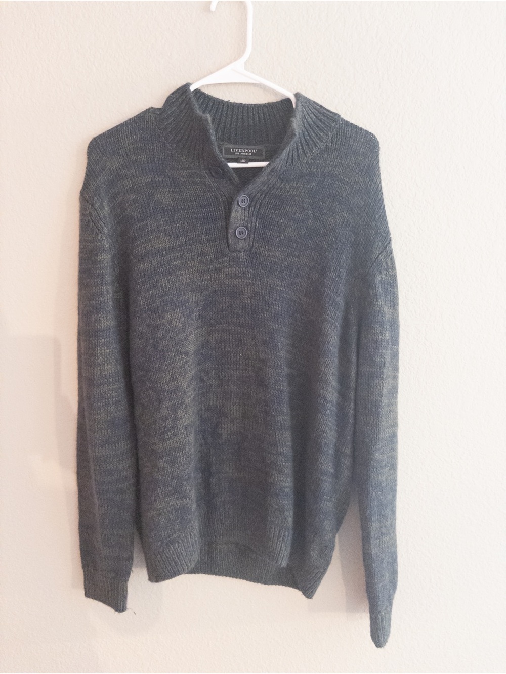 Liverpool Men's Crewneck Button Pullover Sweater - Gray/Blue